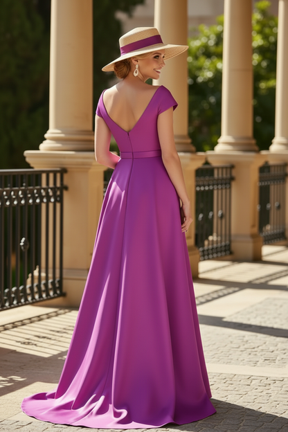 Elegant Off-The-Shoulder Sleeveless Detachable Satin Mother Of The Bride Dresses With Bow