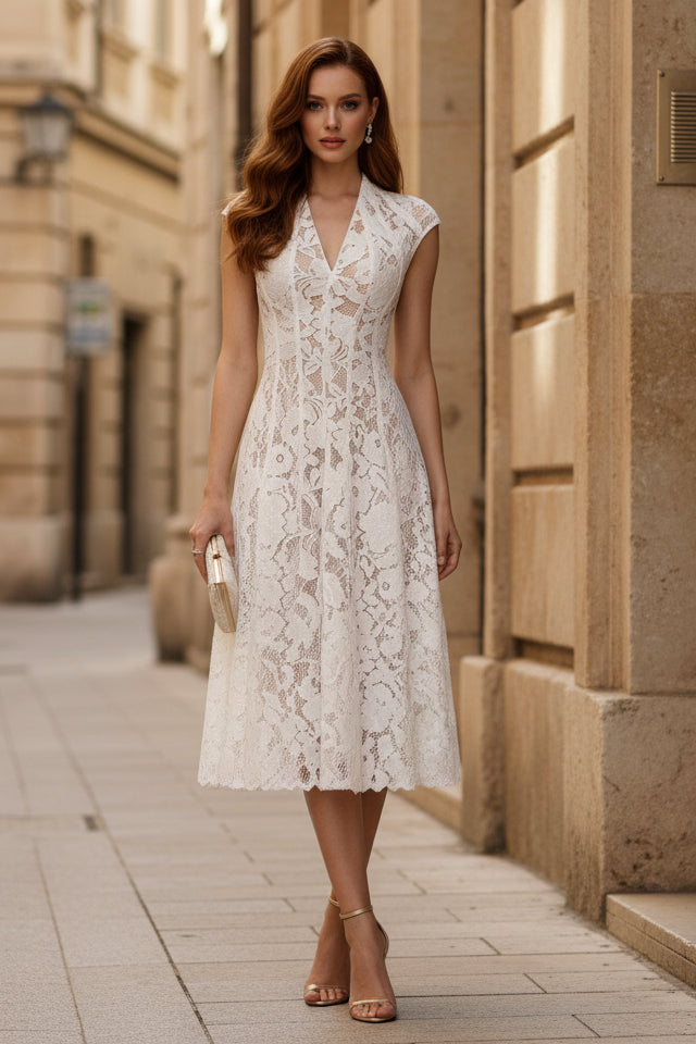 Fashion Lace V-Neck Sleeveless Sheer A-Line Evening Dress