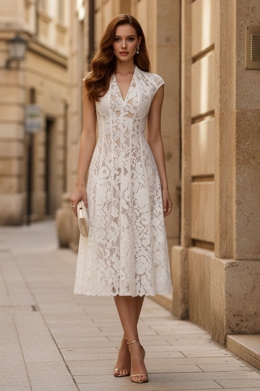 Fashion Lace V-Neck Sleeveless Sheer A-Line Evening Dress
