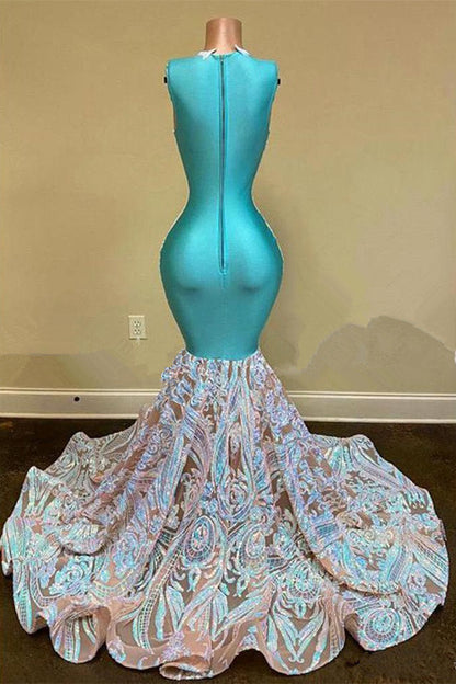 Gorgeous Sequins Sleeveless Lace Mermaid Long Prom Dress With Appliques