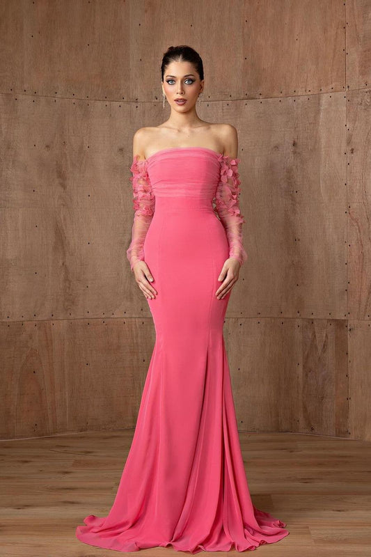 Off the Shoulder Long Sleeves Strapless Mermaid Long Prom Dress