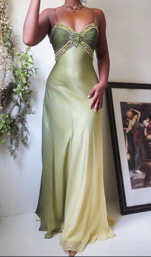 Vintage Mermaid Spaghetti Straps Ombre Green Chiffon For Women Party Dress Long Formal Prom Dresses 18th Birthday Gowns AB1303