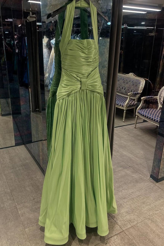 Charming Halter Sleeveless Long Prom Dress With Pleated Ruffles