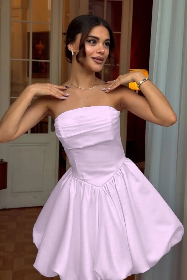 Chic Strapless Sleeveless Short A Line Prom Dress With Pleated