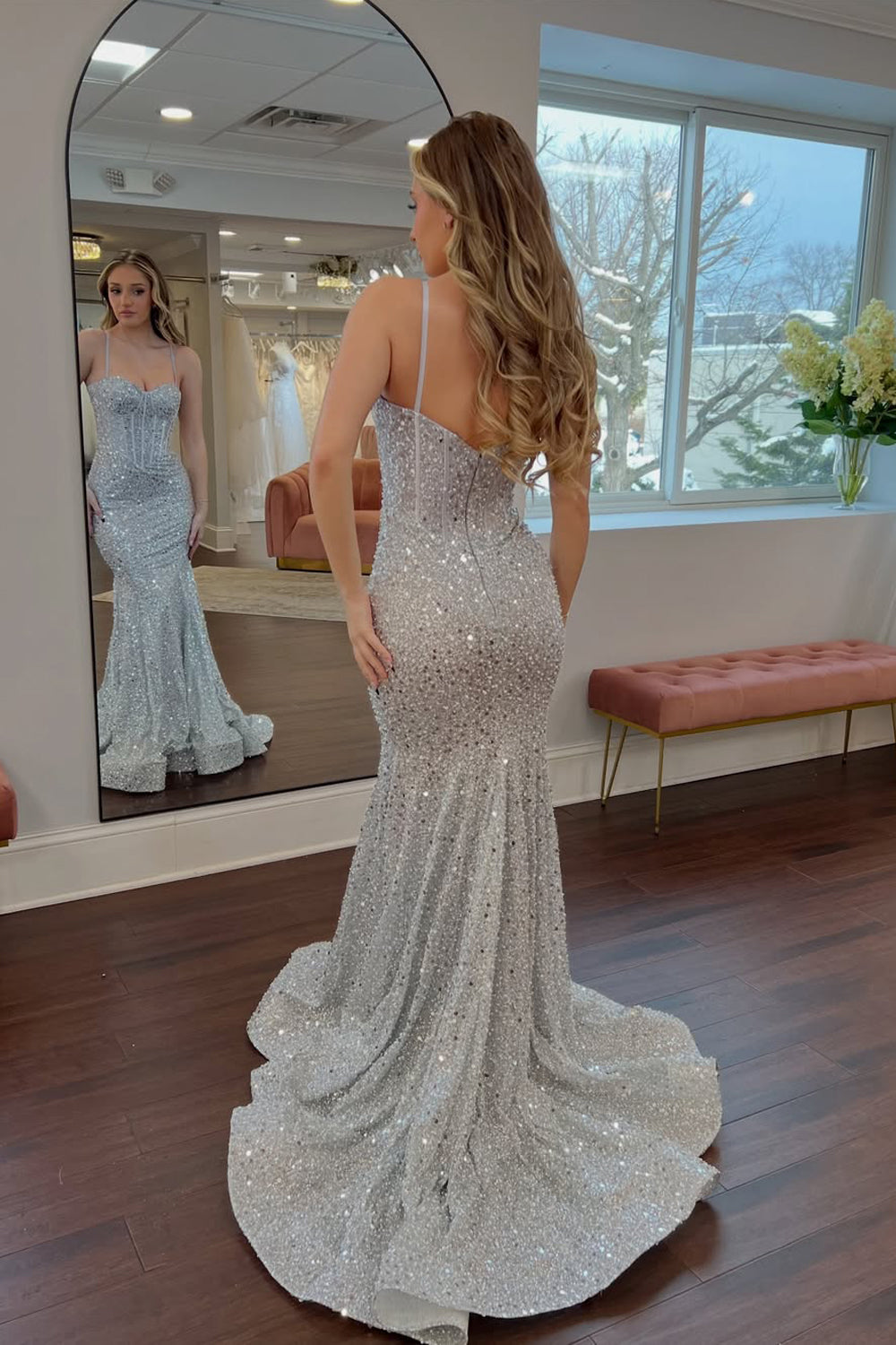 Sparkly Mermaid Sweetheart Silver Sequins Long Formal Prom Dresses