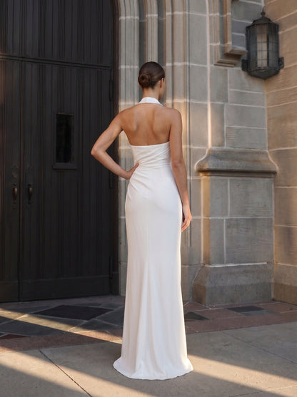 Halter Sleeveless Backless Mermaid Side Slit Wedding Dress