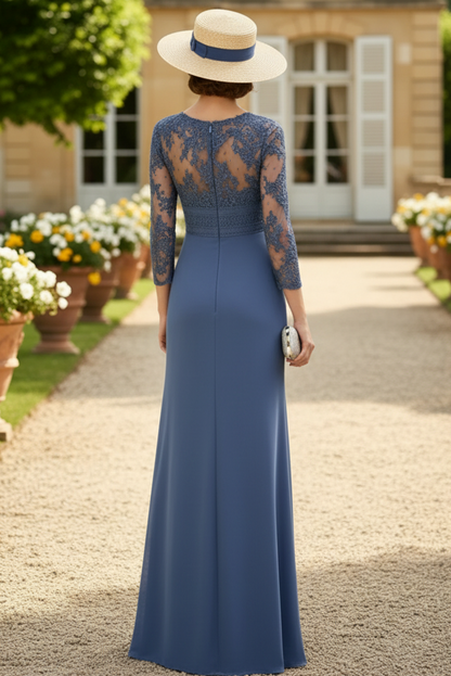 V-Neck Long Sleeves Sweep Train Chiffon/Lace Mother Of The Bride Dresses