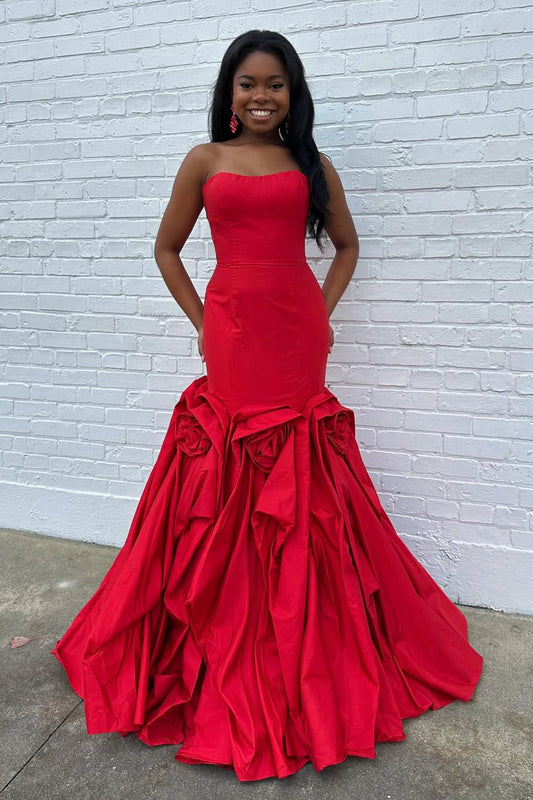Mermaid Sweetheart Red Satin Long Prom Dress with Slit