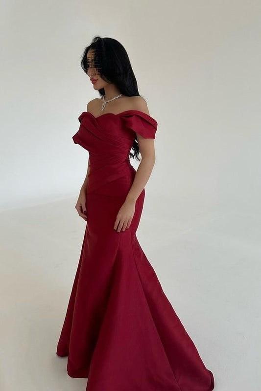 Off the Shoulder Sleeveless Mermaid Long Prom Dress With Pleated