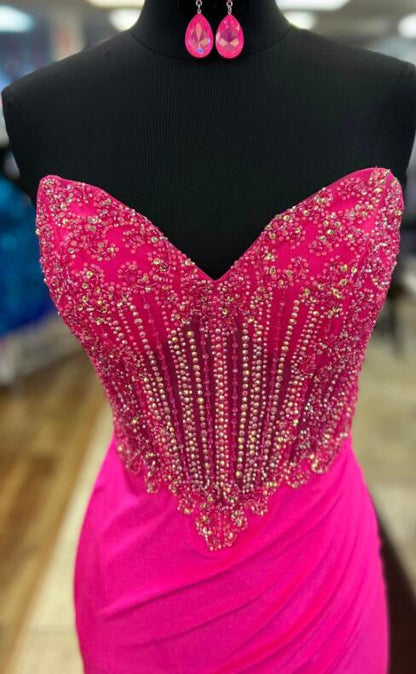 Royal Blue Strapless Beaded Long Prom Dress with Slit