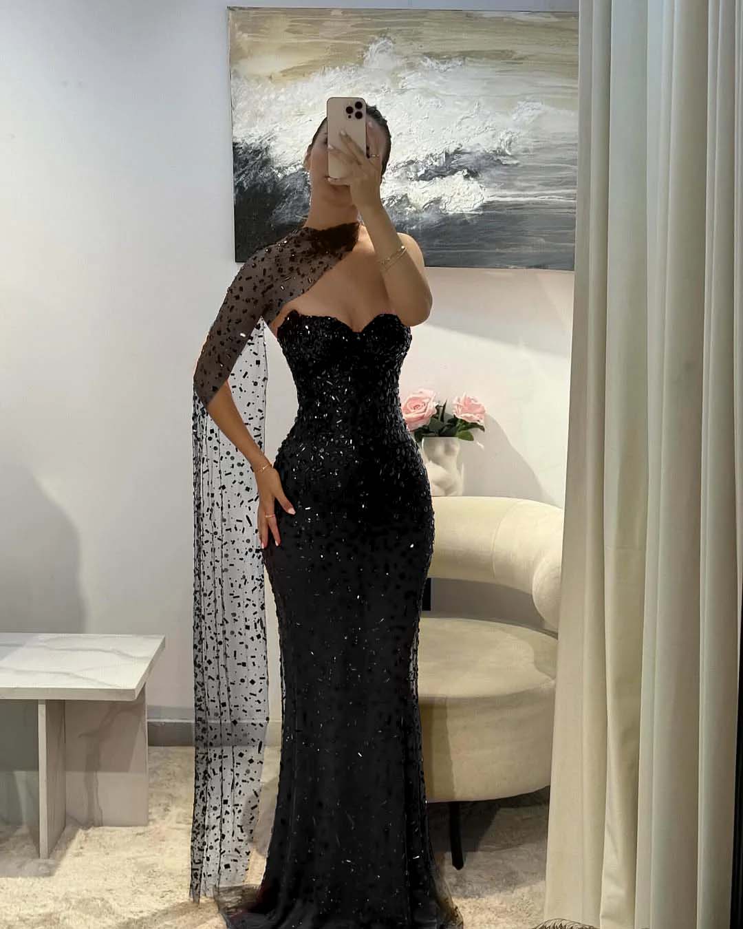 Tulle V-Neck Strapless Sleeveless Long Mermaid Prom Dress With Sequins And Ruffles