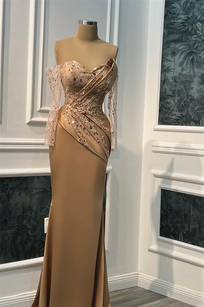 Sweetheart Mermaid Prom Dress With Sequins Pearls Detachable Long Sleeves