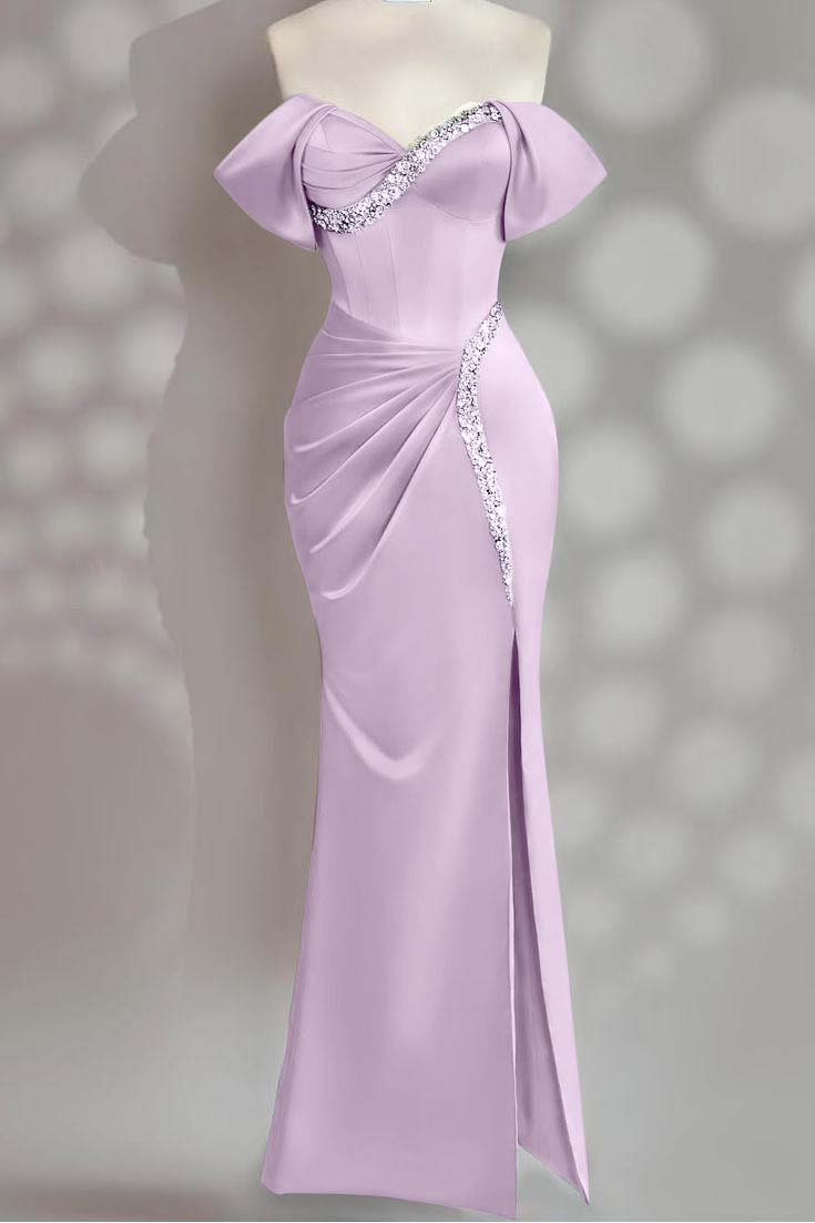 Sleeveless Off the Shoulder Long Mermaid Prom Dress With Beading
