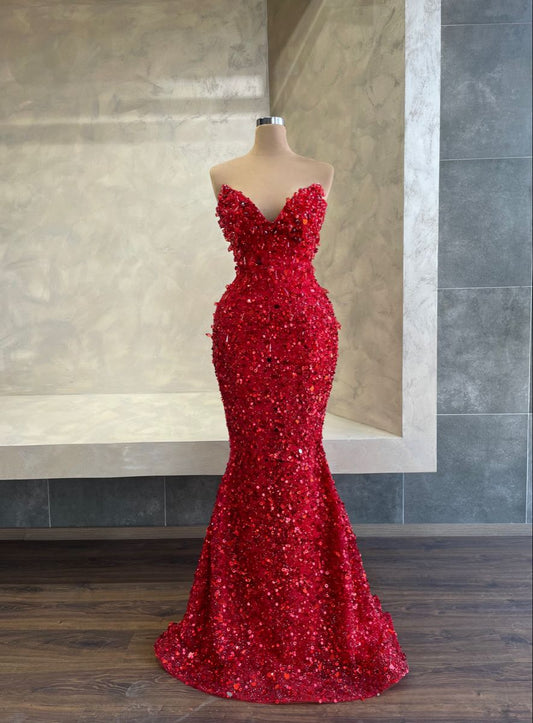 Shinning Mermaid Sweetheart Red Sequins For Women Party Dresses Long Formal Prom Dresses 22th Birthday Gown AB1311