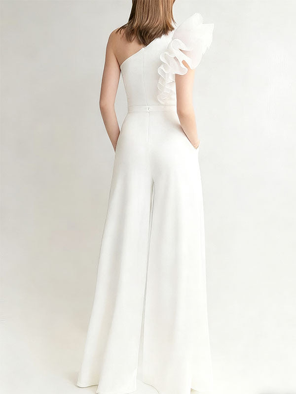 One Shoulder Sleeveless Floor-length Stretch Crepe Wedding Dresses