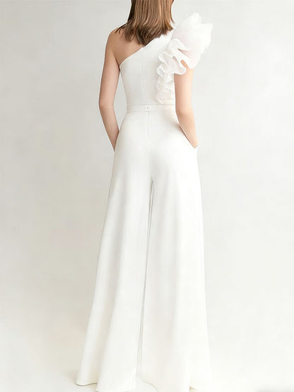 One Shoulder Sleeveless Floor-length Stretch Crepe Wedding Dresses