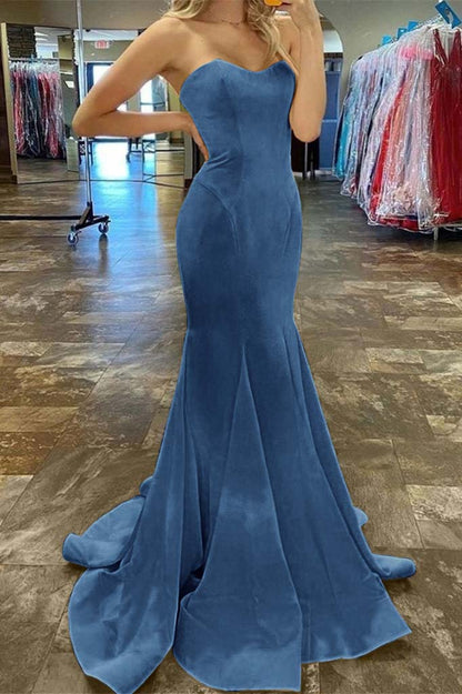 Charming Yellow Strapless Sleeveless Sweetheart Mermaid Long Prom Dress