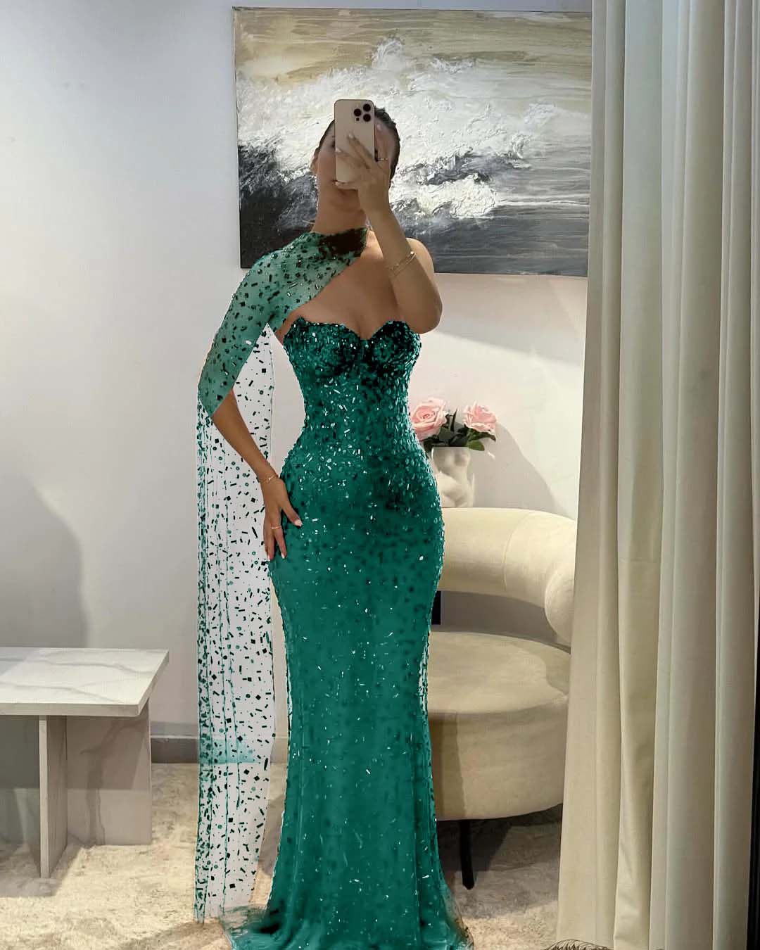 Tulle V-Neck Strapless Sleeveless Long Mermaid Prom Dress With Sequins And Ruffles