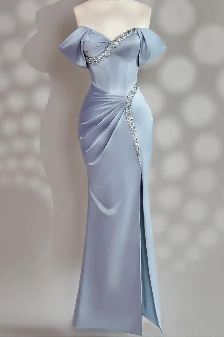 Sleeveless Off the Shoulder Long Mermaid Prom Dress With Beading