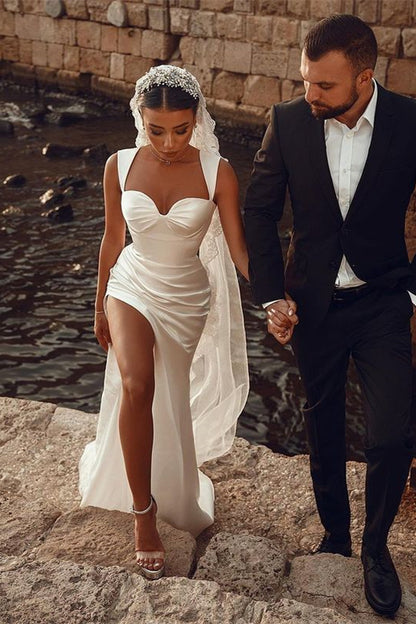 White Sweetheart Mermaid Split Wedding Dress