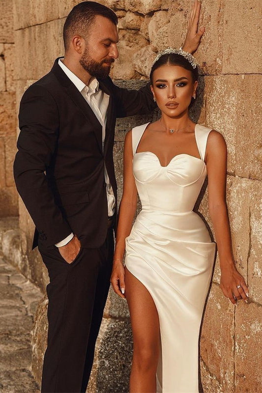 White Sweetheart Mermaid Split Wedding Dress