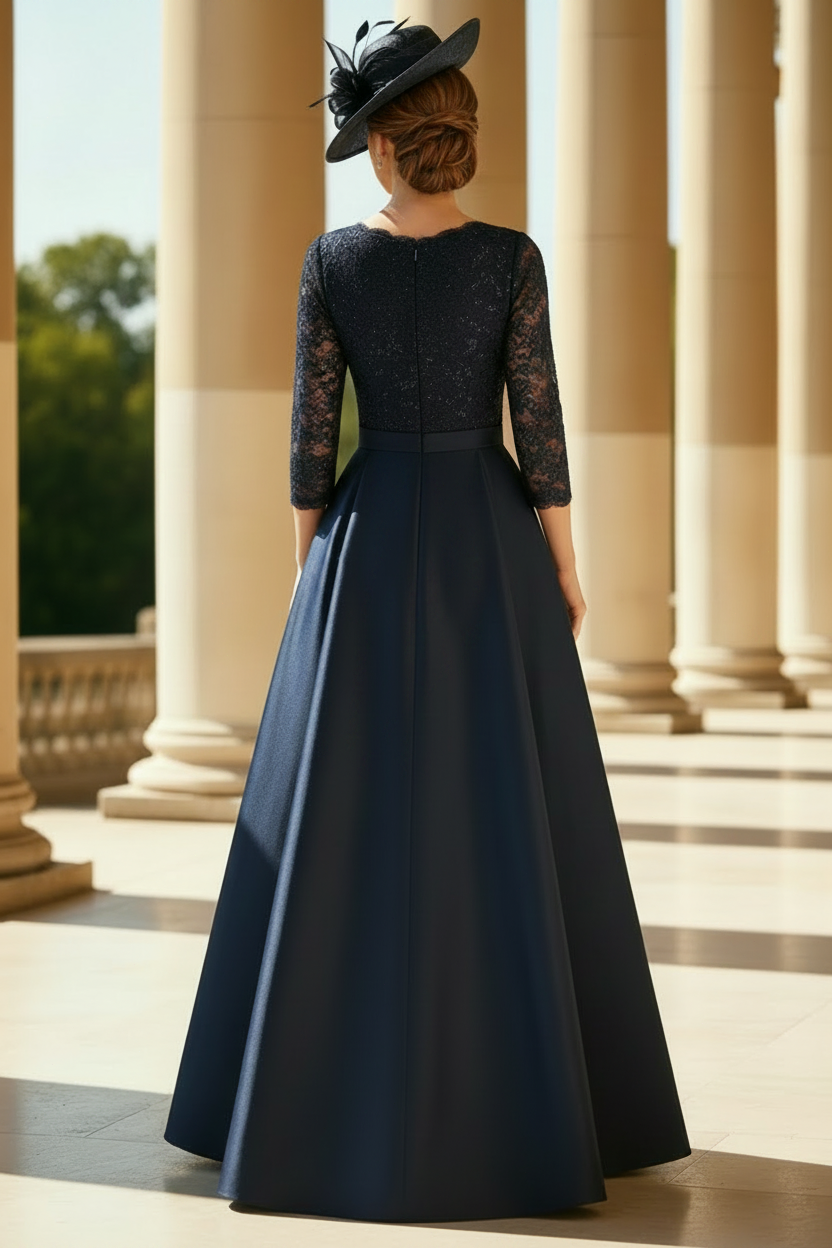A-Line V-Neck 3/4 Sleeves Satin Mother Of The Bride Dresses With Bow