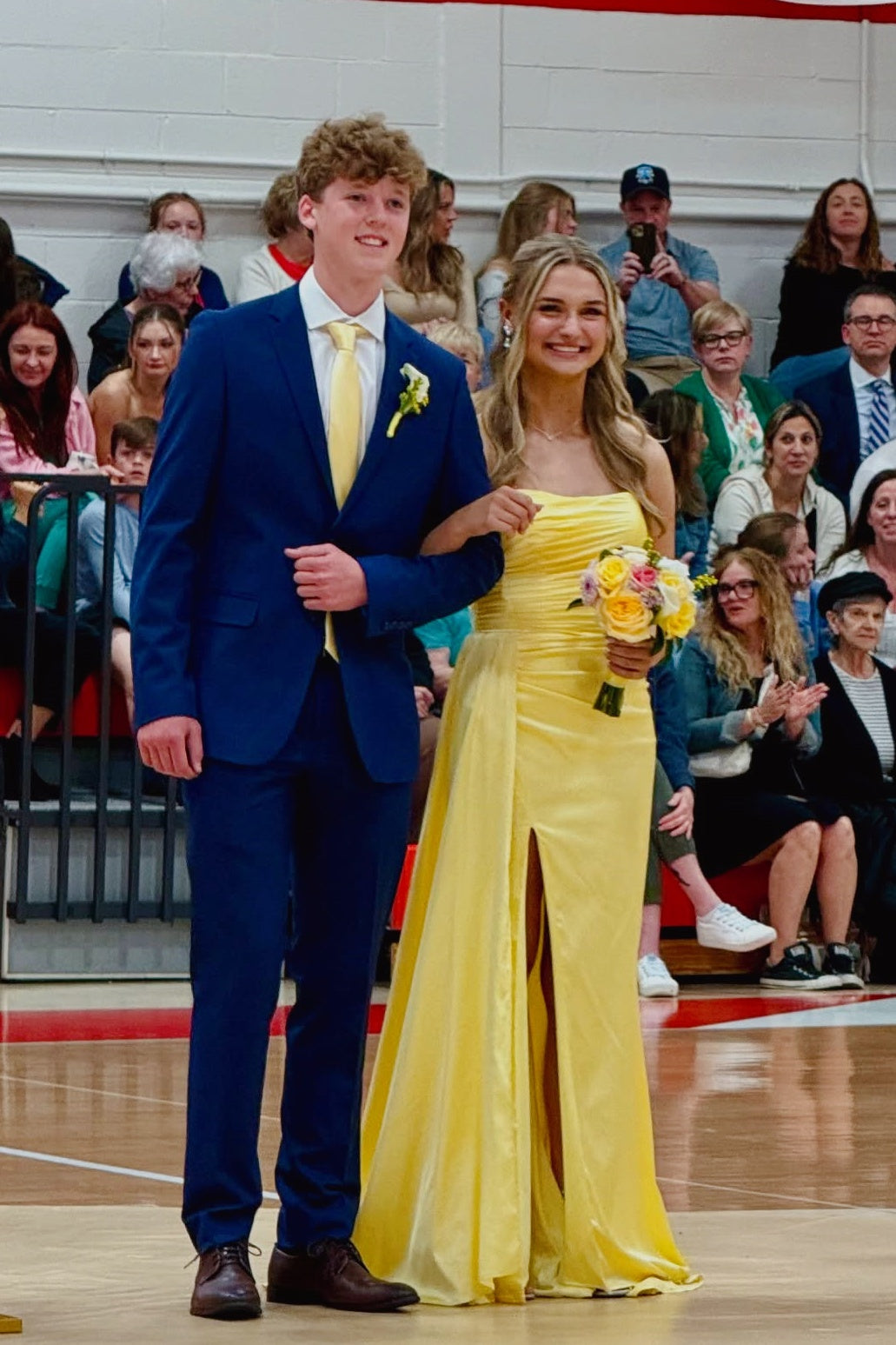 Yellow Ruched Satin Long Dress with Train