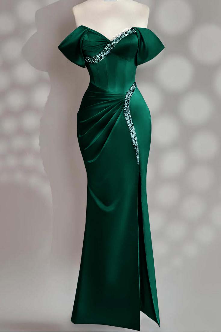 Sleeveless Off the Shoulder Long Mermaid Prom Dress With Beading