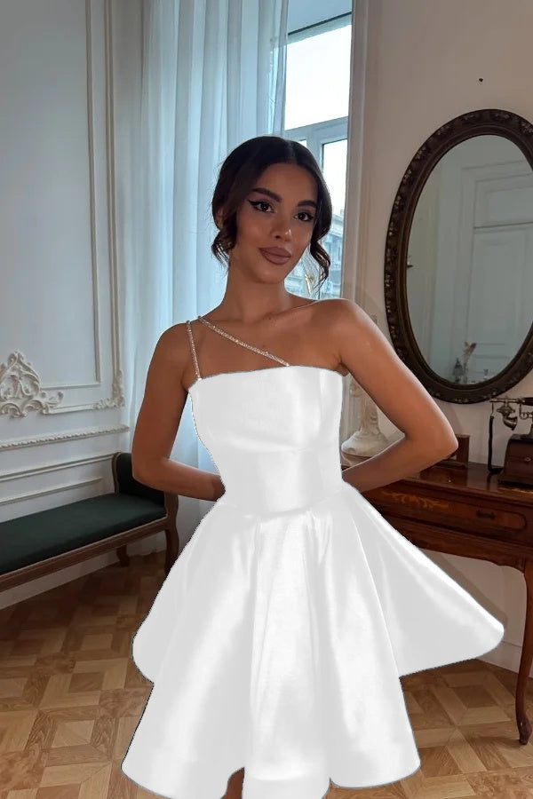 One Shoulder Sleeveless Short A Line Prom Dress With Pleated