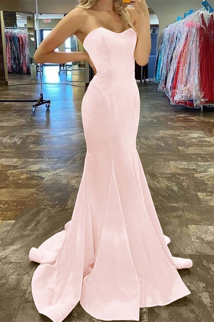 Charming Yellow Strapless Sleeveless Sweetheart Mermaid Long Prom Dress