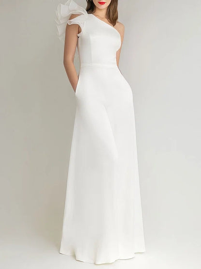 One Shoulder Sleeveless Floor-length Stretch Crepe Wedding Dresses