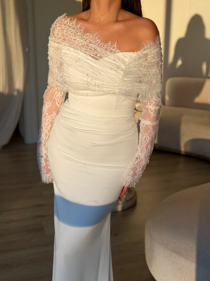 Elegant Lace Off the Shoulder Long Sleeve Mermaid Evening Dress