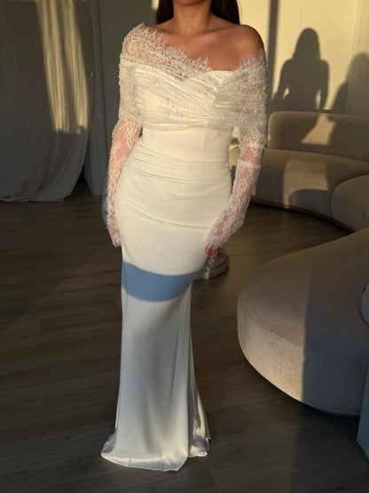 Elegant Lace Off the Shoulder Long Sleeve Mermaid Evening Dress
