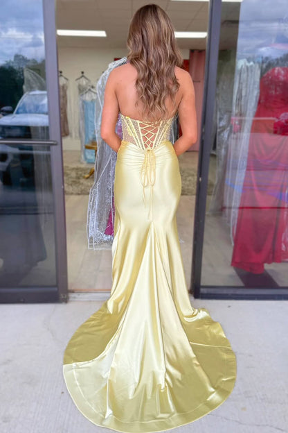 Gorgeous Mermaid V Neck Silk Satin Prom Dress with Beading