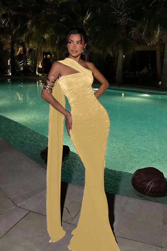 Dark Brown Strapless Sleeveless Long Mermaid Prom Dress With Pleated And Ruffle