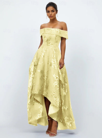 Sparkle Off the Shoulder Flowers Floral Print A-Line Evening Dress