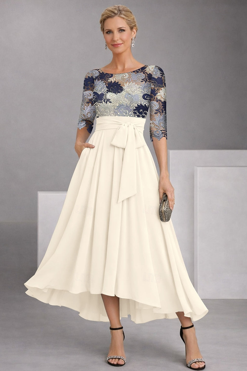 Flowers Floral Print 3/4 Sleeve A-Line Ankle-Length Mother of the Bride Dresses
