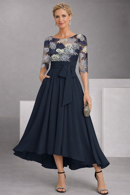 Flowers Floral Print 3/4 Sleeve A-Line Ankle-Length Mother of the Bride Dresses