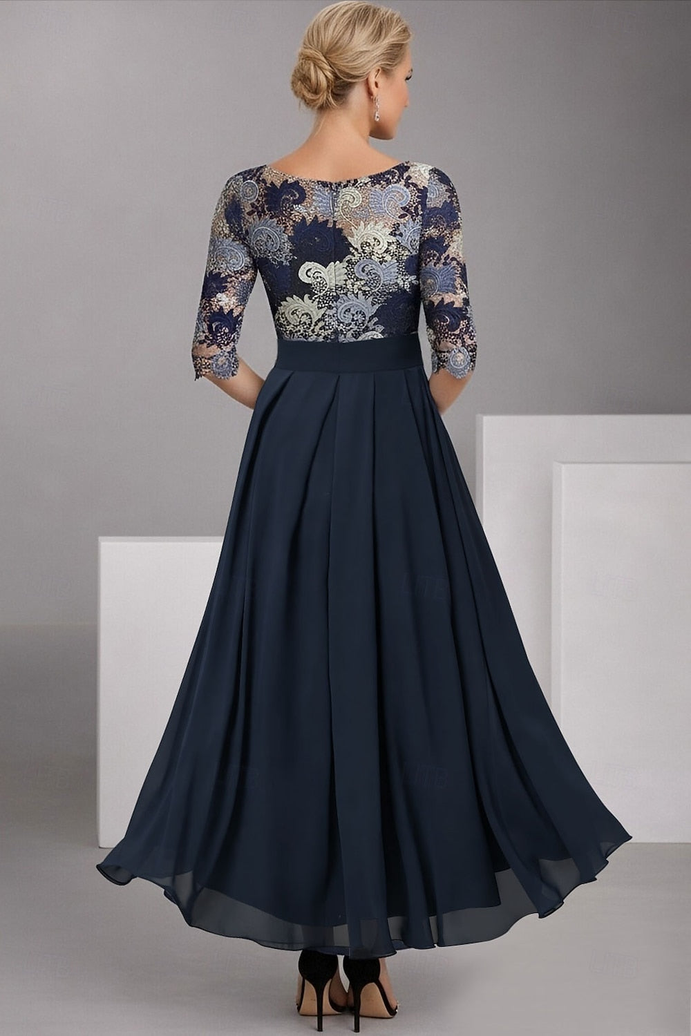 Flowers Floral Print 3/4 Sleeve A-Line Ankle-Length Mother of the Bride Dresses