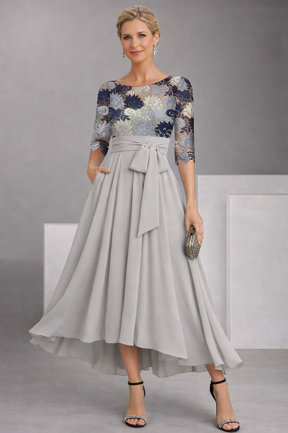 Flowers Floral Print 3/4 Sleeve A-Line Ankle-Length Mother of the Bride Dresses