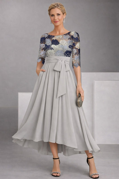 Flowers Floral Print 3/4 Sleeve A-Line Ankle-Length Mother of the Bride Dresses