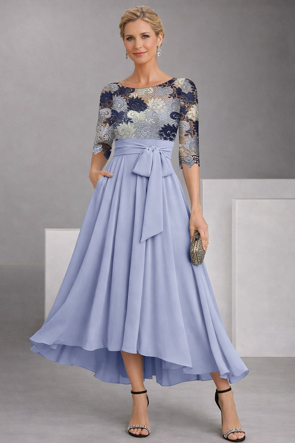 Flowers Floral Print 3/4 Sleeve A-Line Ankle-Length Mother of the Bride Dresses