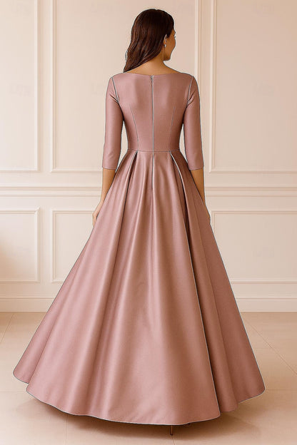 V-Neck 3/4 Sleeve Flowers A-Line Formal Evening Dress