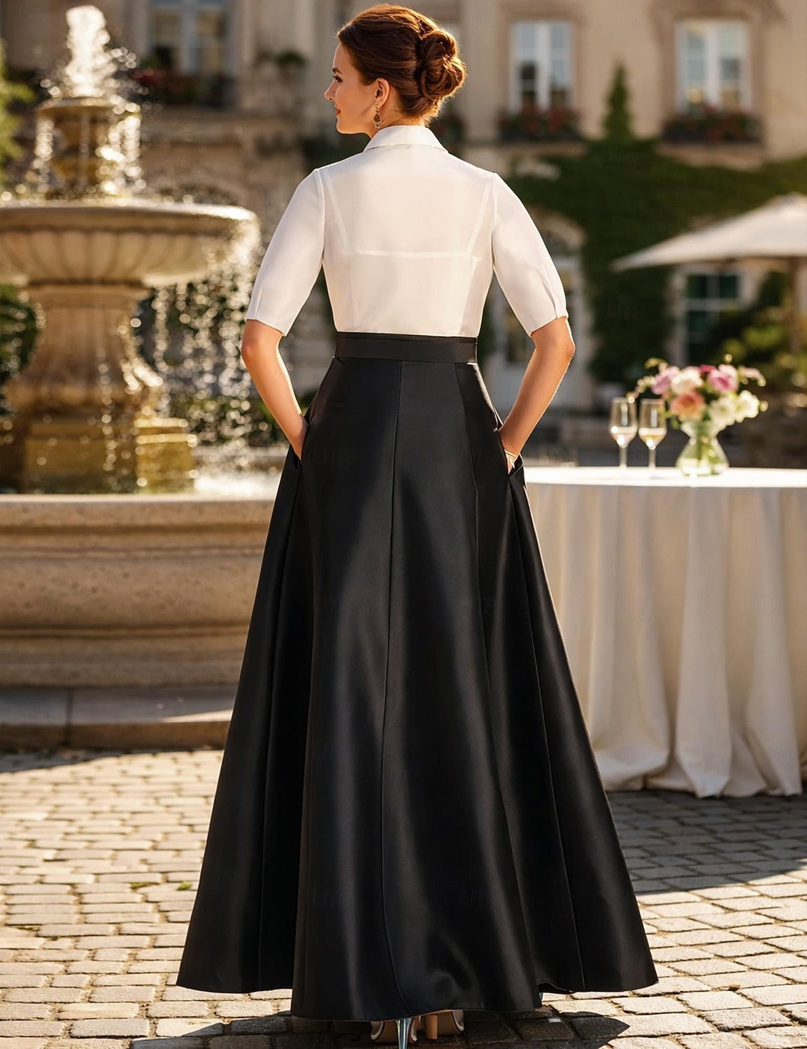Elegant Half Sleeve A-Line Black Bow Evening Dress