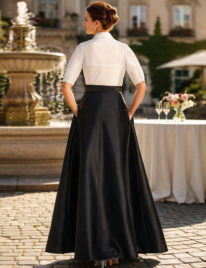 Elegant Half Sleeve A-Line Black Bow Evening Dress
