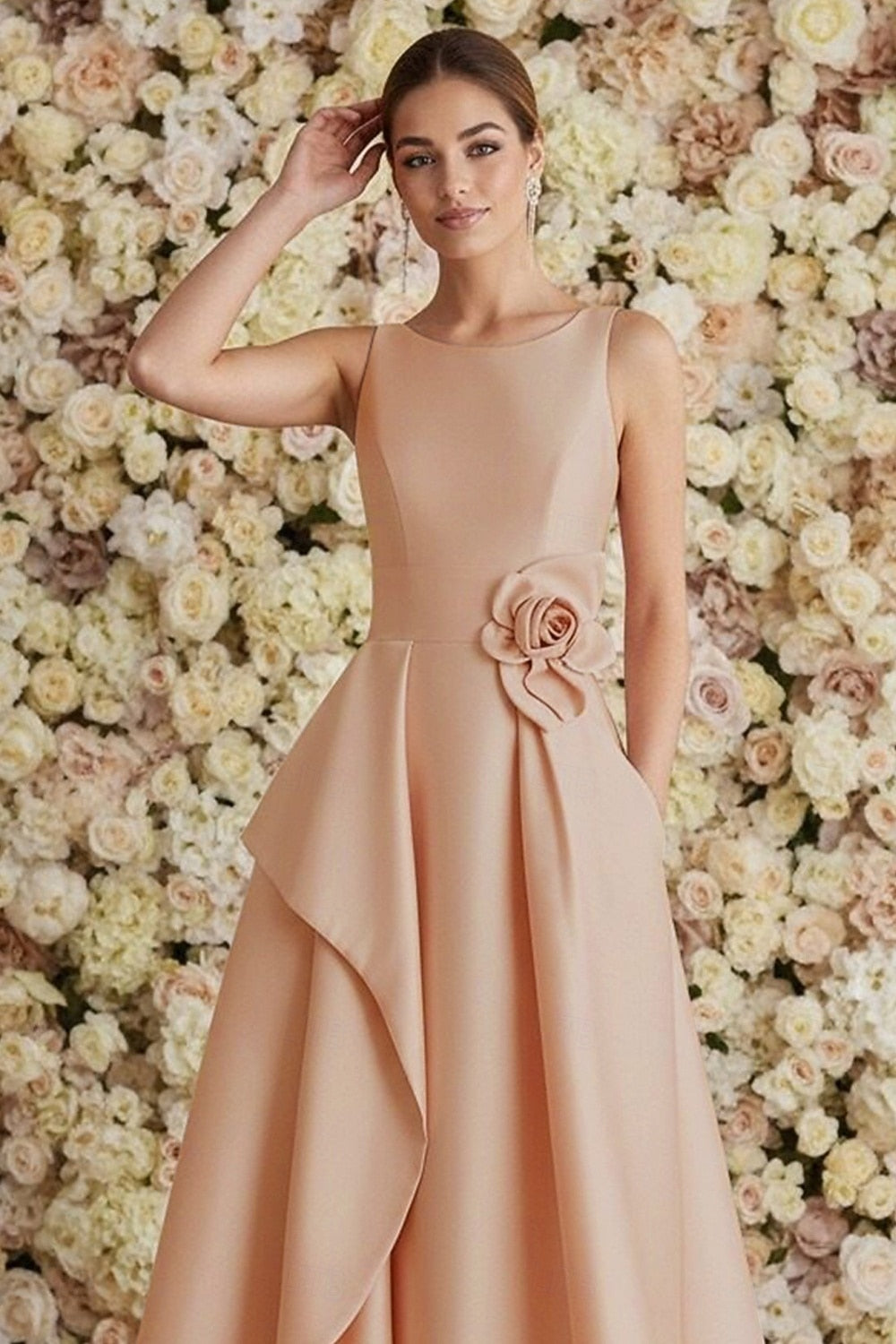 Elegant Sleeveless Backless A-Line Flowers Ruffles Evening Dress