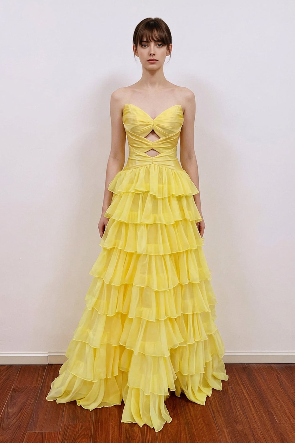 A-Line Pleated Keyhole  Ruffle Hot Pink Prom Dress with Split