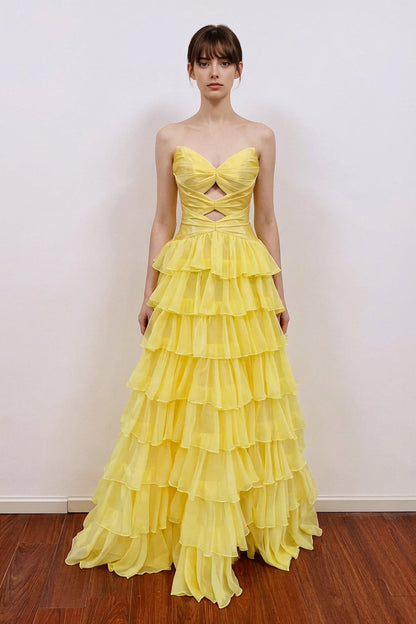 A-Line Pleated Keyhole  Ruffle Hot Pink Prom Dress with Split