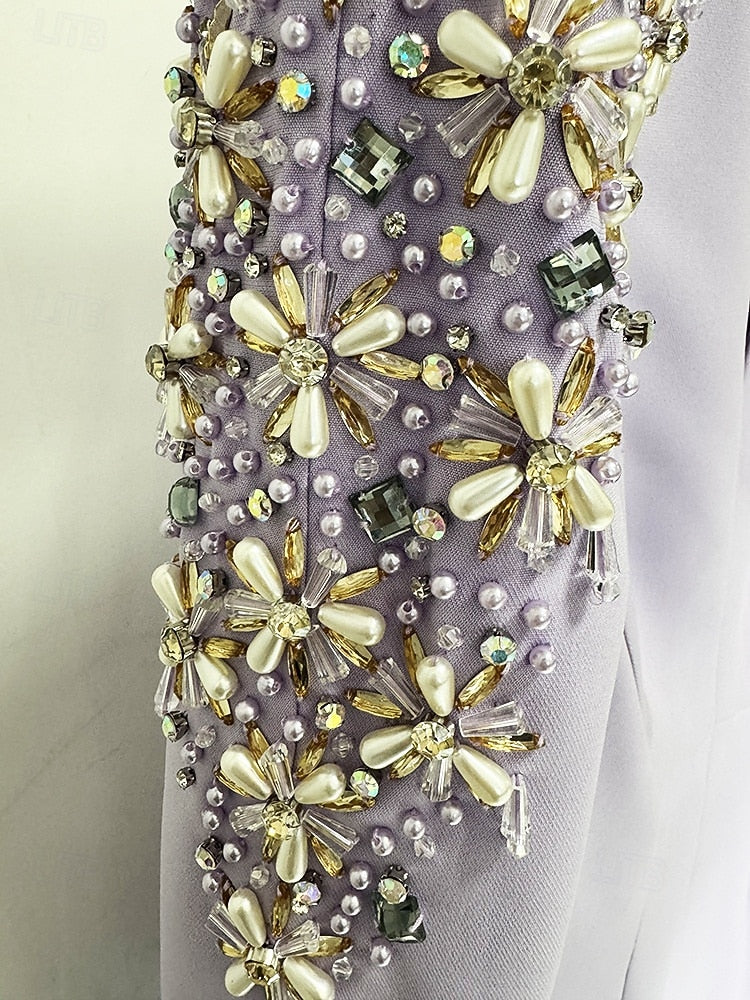V-Neck Beaded Sparkle Long Sleeve Mermaid Evening Dress