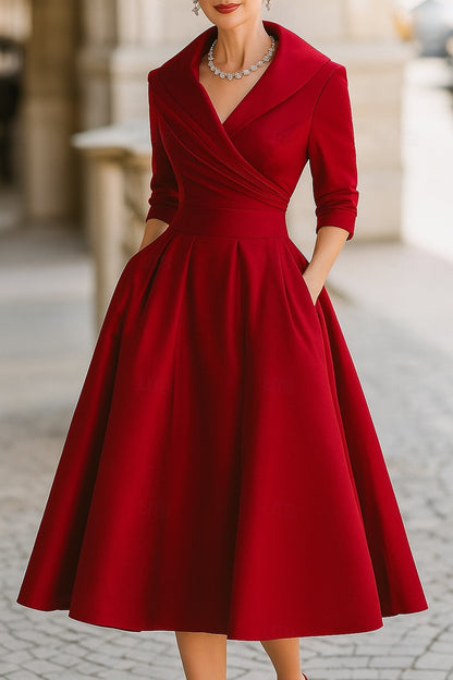 V-Neck 3/4 Sleeve A-Line Knee-Length Formal Evening Dress